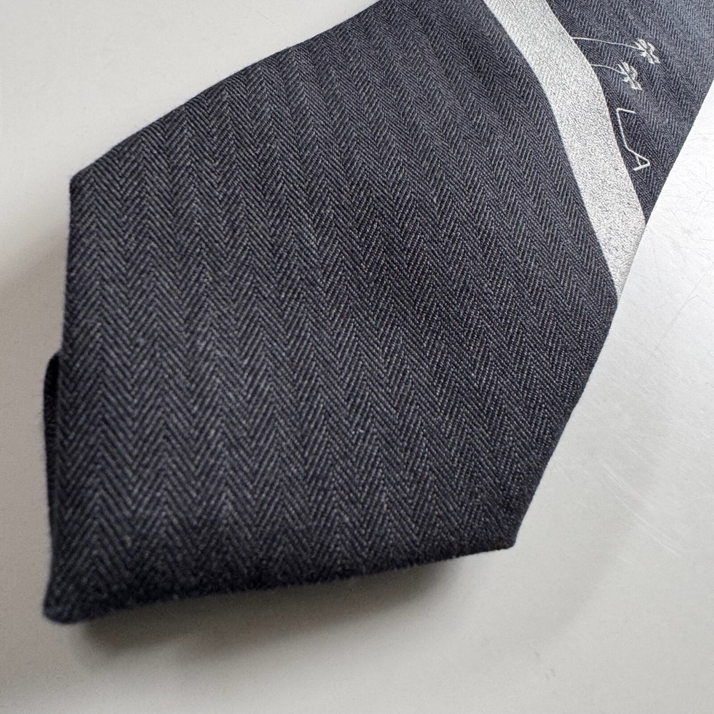 POCKET SQUARE CLOTHING The Rodeo Tie Los Angeles Necktie Grey Wool Herringbone - Picture 3 of 13